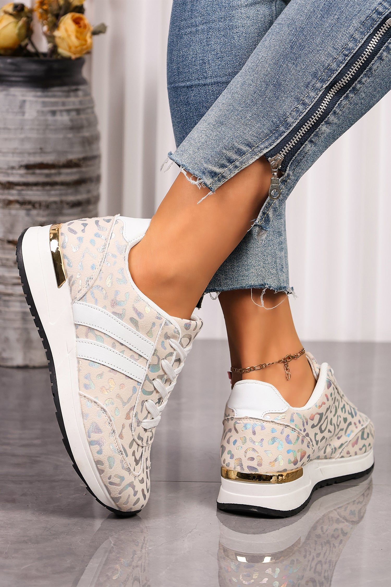 Lace-Up Low-Top Sneakers with Rubber Sole