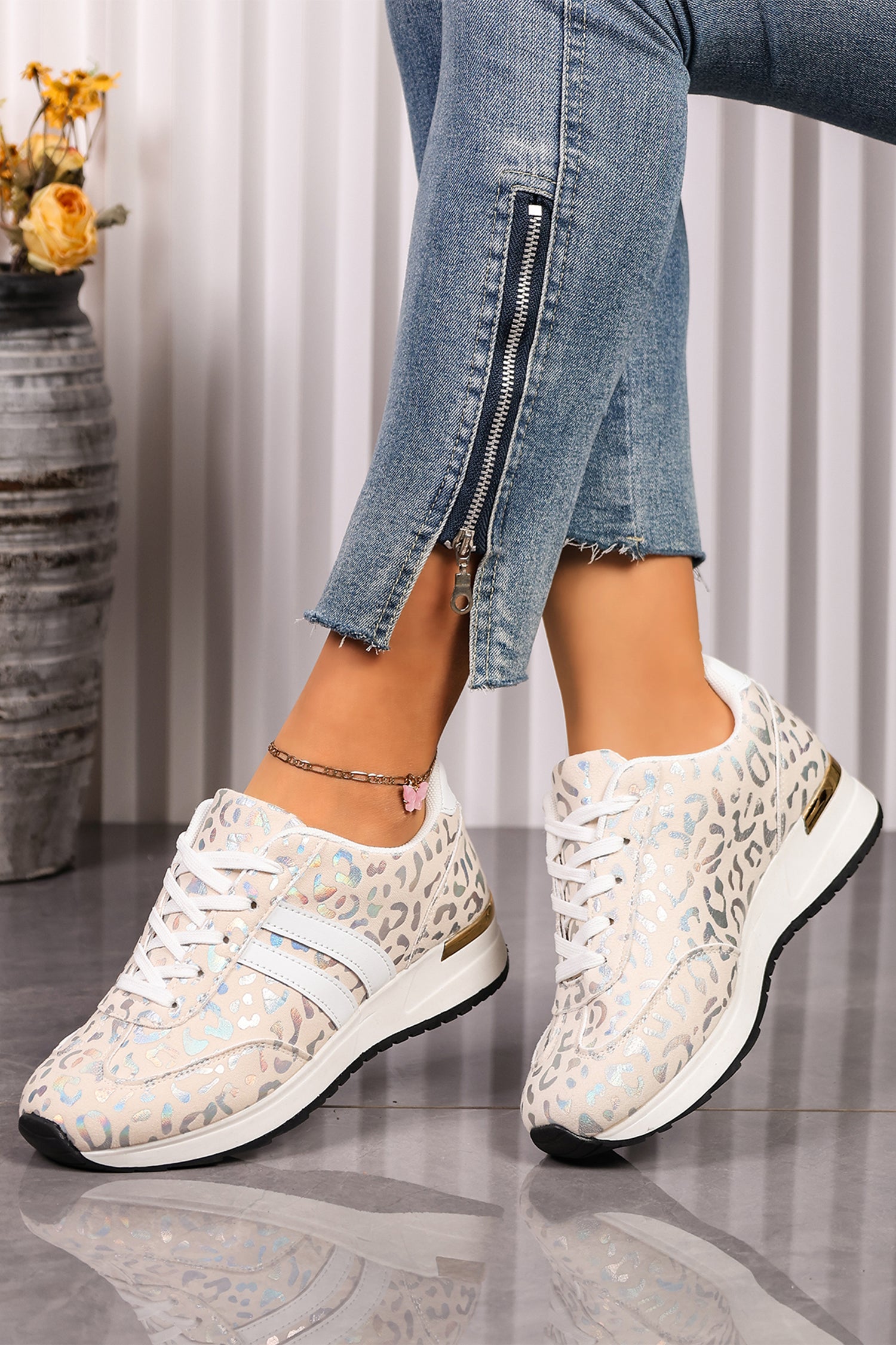 Lace-Up Low-Top Sneakers with Rubber Sole