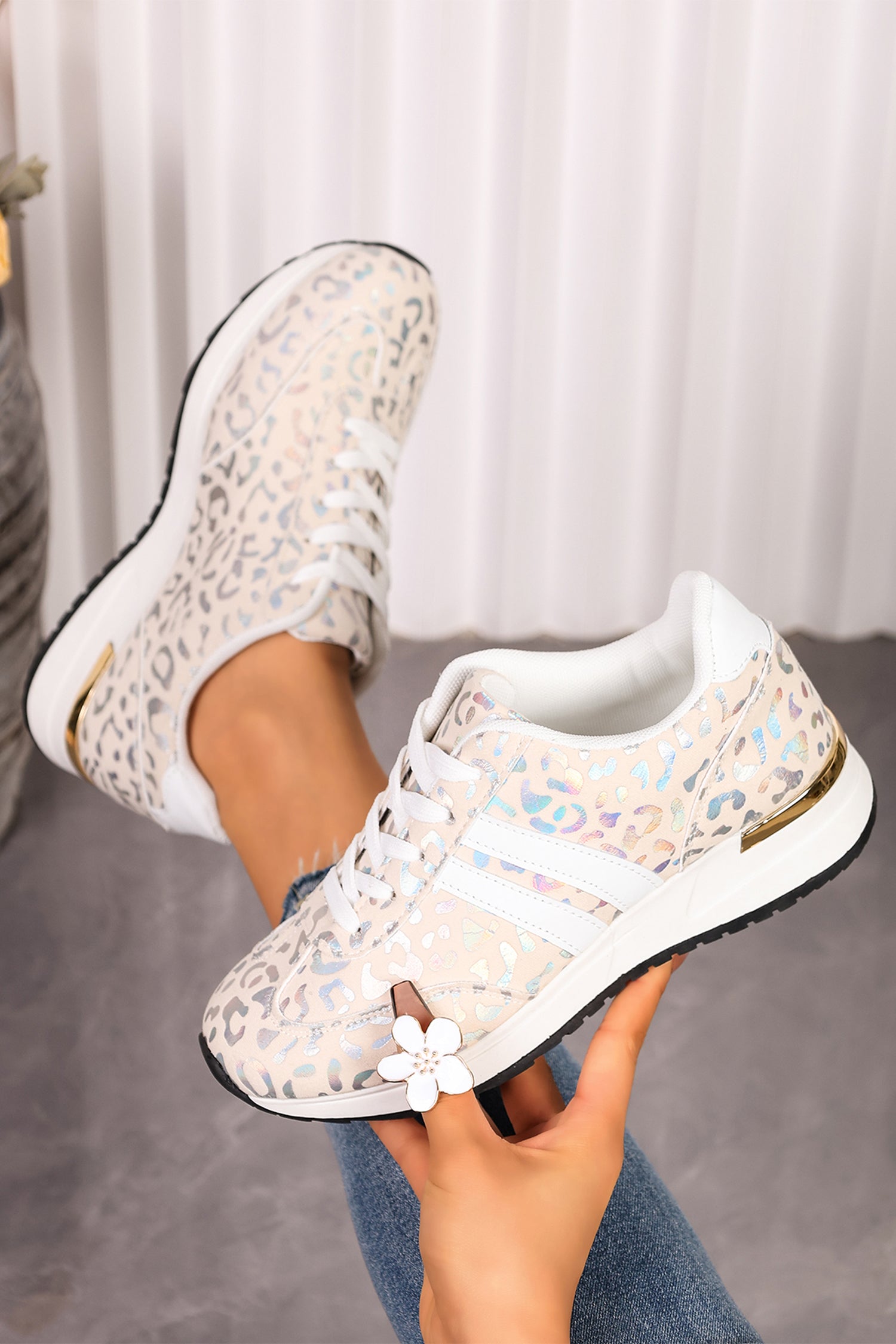 Lace-Up Low-Top Sneakers with Rubber Sole