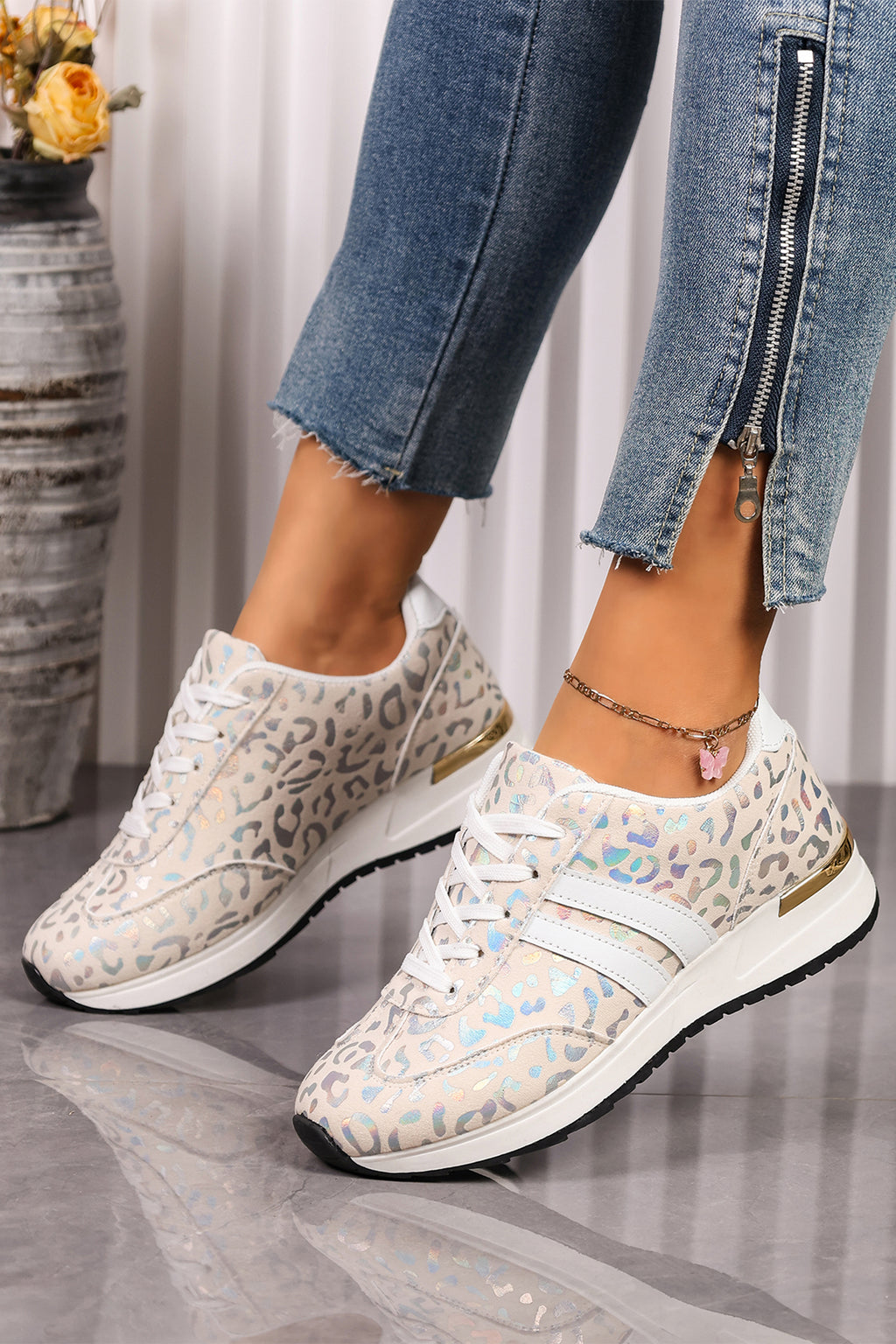 Lace-Up Low-Top Sneakers with Rubber Sole