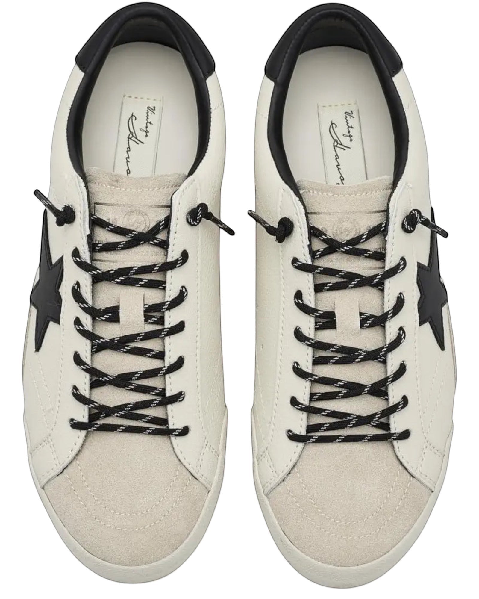 Heel Yeah Boutique Vintage Havana Legend sneakers in white leather and suede with a black star and slip-on design.
